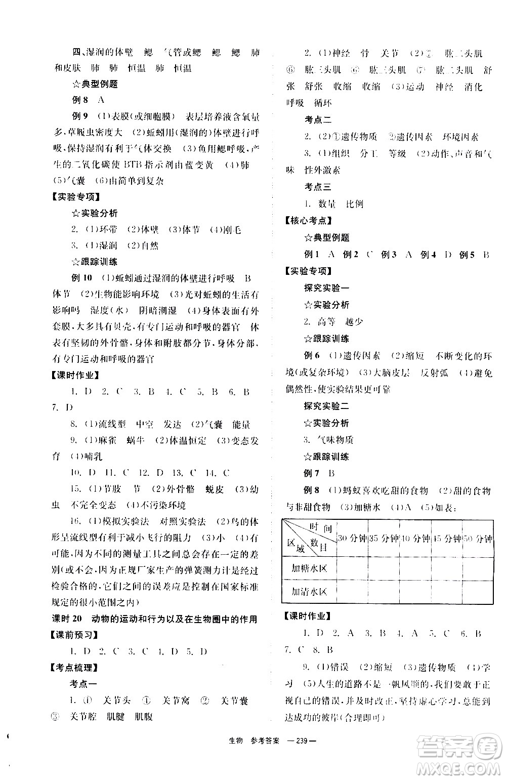 湖南師范大學(xué)出版社2021全效學(xué)習(xí)中考學(xué)練測聽課講義生物答案