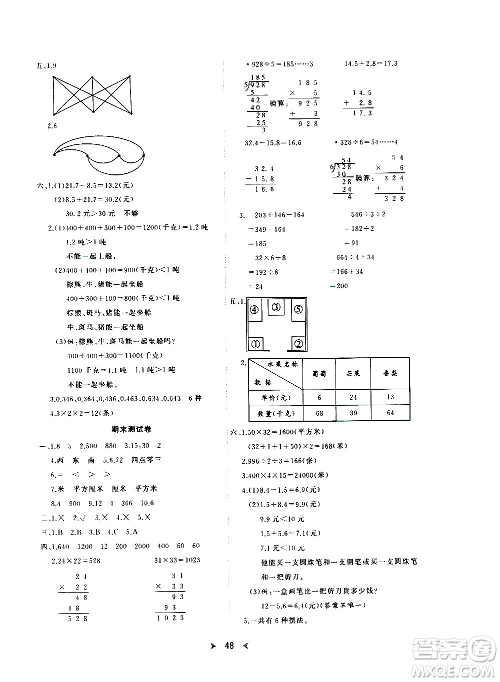 延邊教育出版社2021全能檢測數(shù)學三年級下冊RJ人教版答案