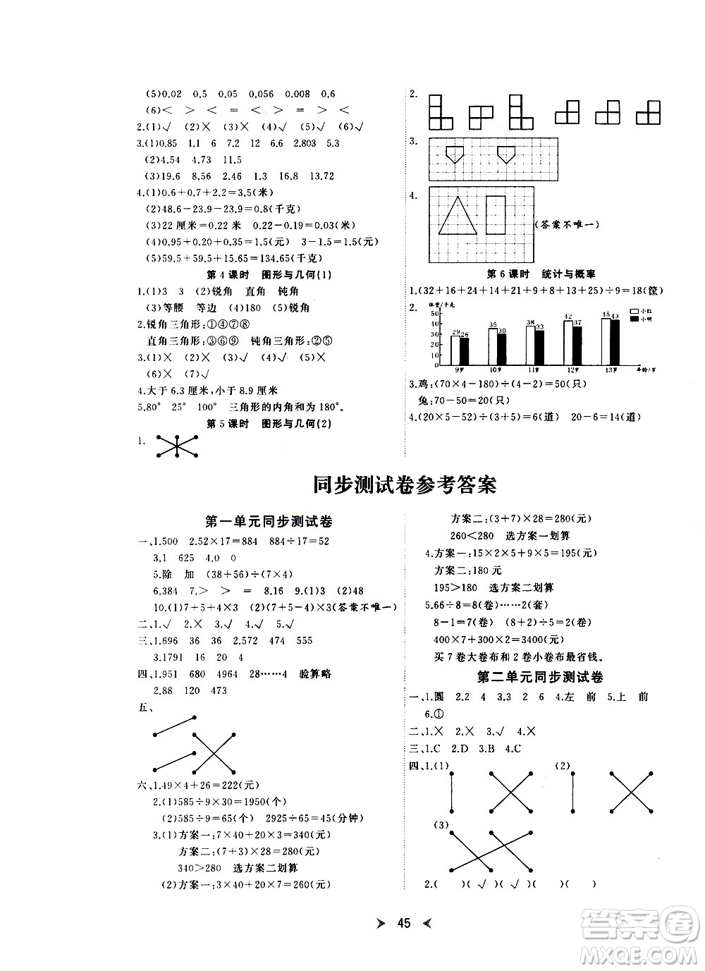 延邊教育出版社2021全能檢測數(shù)學(xué)四年級下冊RJ人教版答案