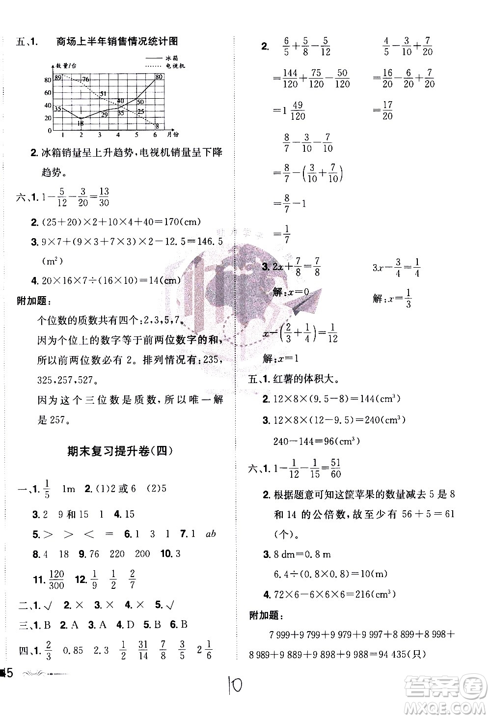 江西美術(shù)出版社2021魔力一卷通小學(xué)期末沖刺100分?jǐn)?shù)學(xué)五年級(jí)下冊RJ人教版答案