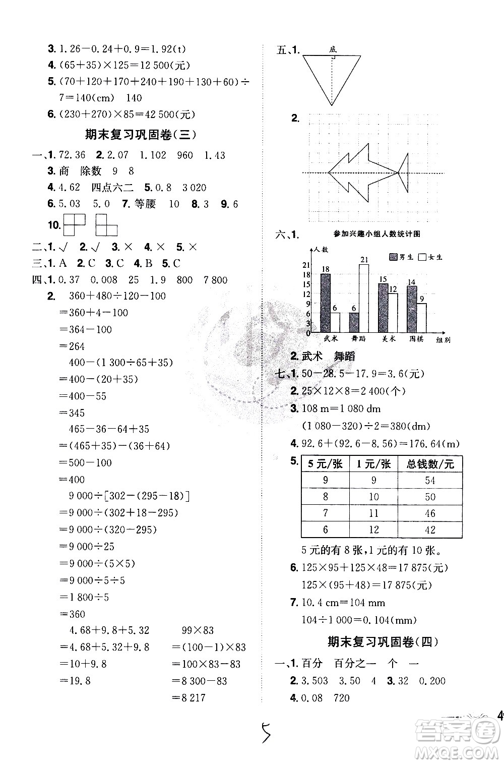 江西美術(shù)出版社2021魔力一卷通小學(xué)期末沖刺100分?jǐn)?shù)學(xué)四年級(jí)下冊(cè)RJ人教版答案