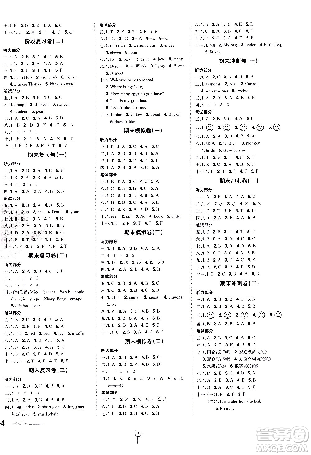 北方婦女兒童出版社2021魔力一卷通小學(xué)期末沖刺100分英語(yǔ)三年級(jí)下冊(cè)RJ人教版答案