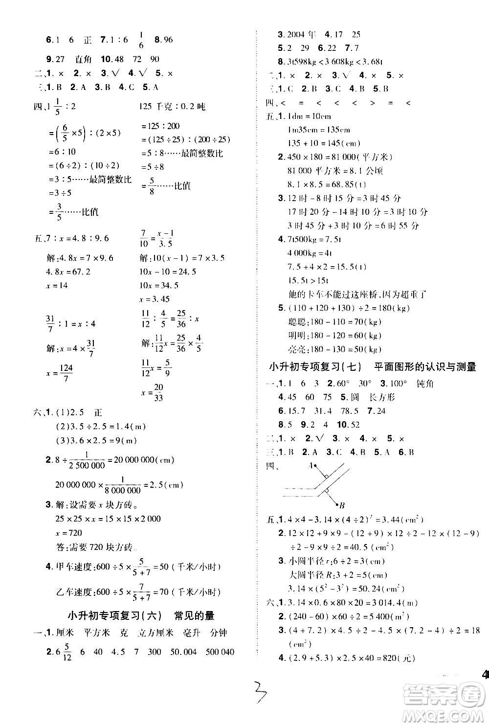 江西美術(shù)出版社2021魔力一卷通小考模擬沖刺卷數(shù)學(xué)人教版答案