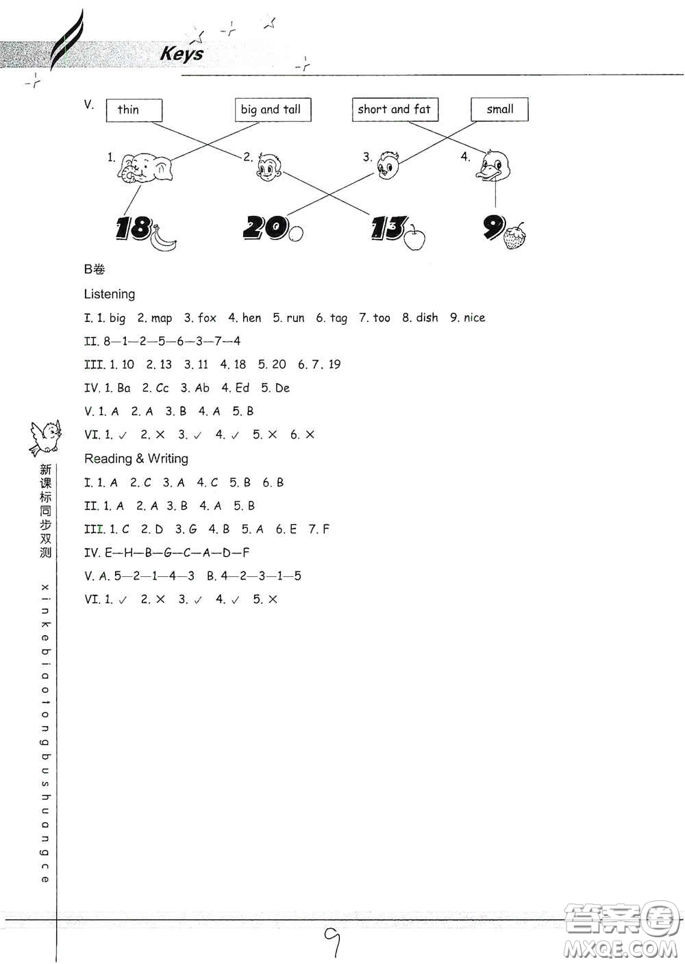 浙江教育出版社2021新課標(biāo)同步雙測(cè)三年級(jí)小學(xué)英語下冊(cè)答案