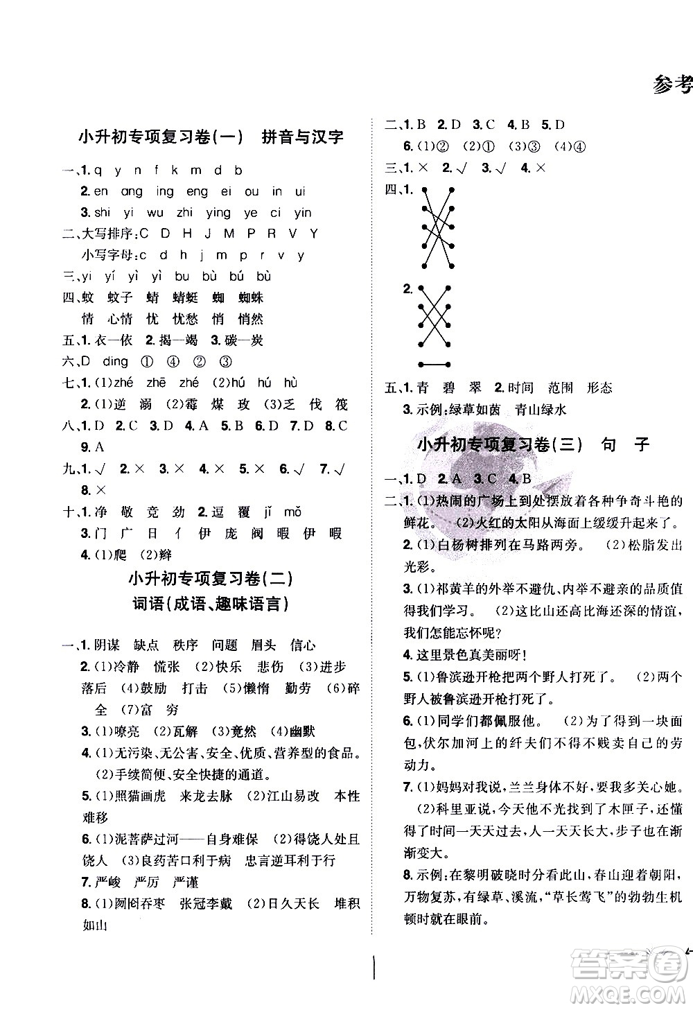 江西美術(shù)出版社2021魔力一卷通小考模擬沖刺卷語文人教版答案