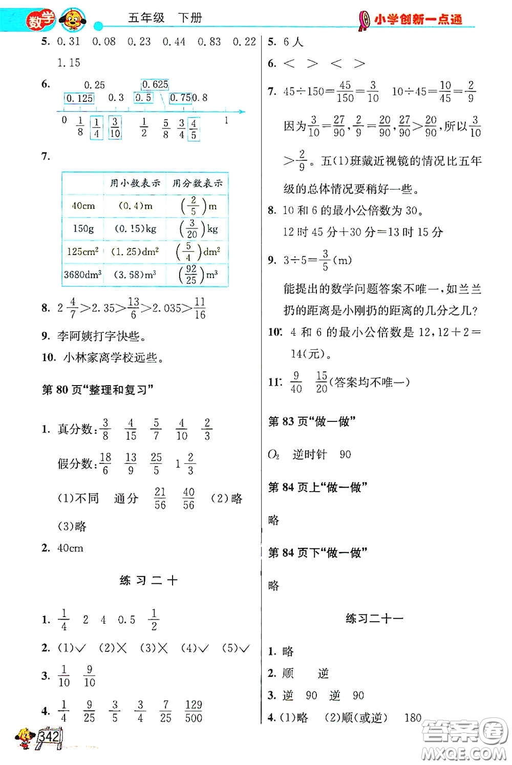 河北教育出版社2021小學創(chuàng)新一點通合訂本五年級語文數(shù)學合訂本下冊升級彩色版答案