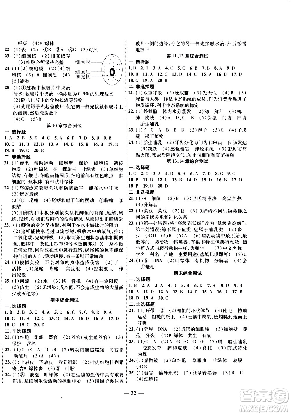 世界圖書出版公司2021新課程成長(zhǎng)資源課時(shí)精練生物七年級(jí)下冊(cè)蘇科版答案