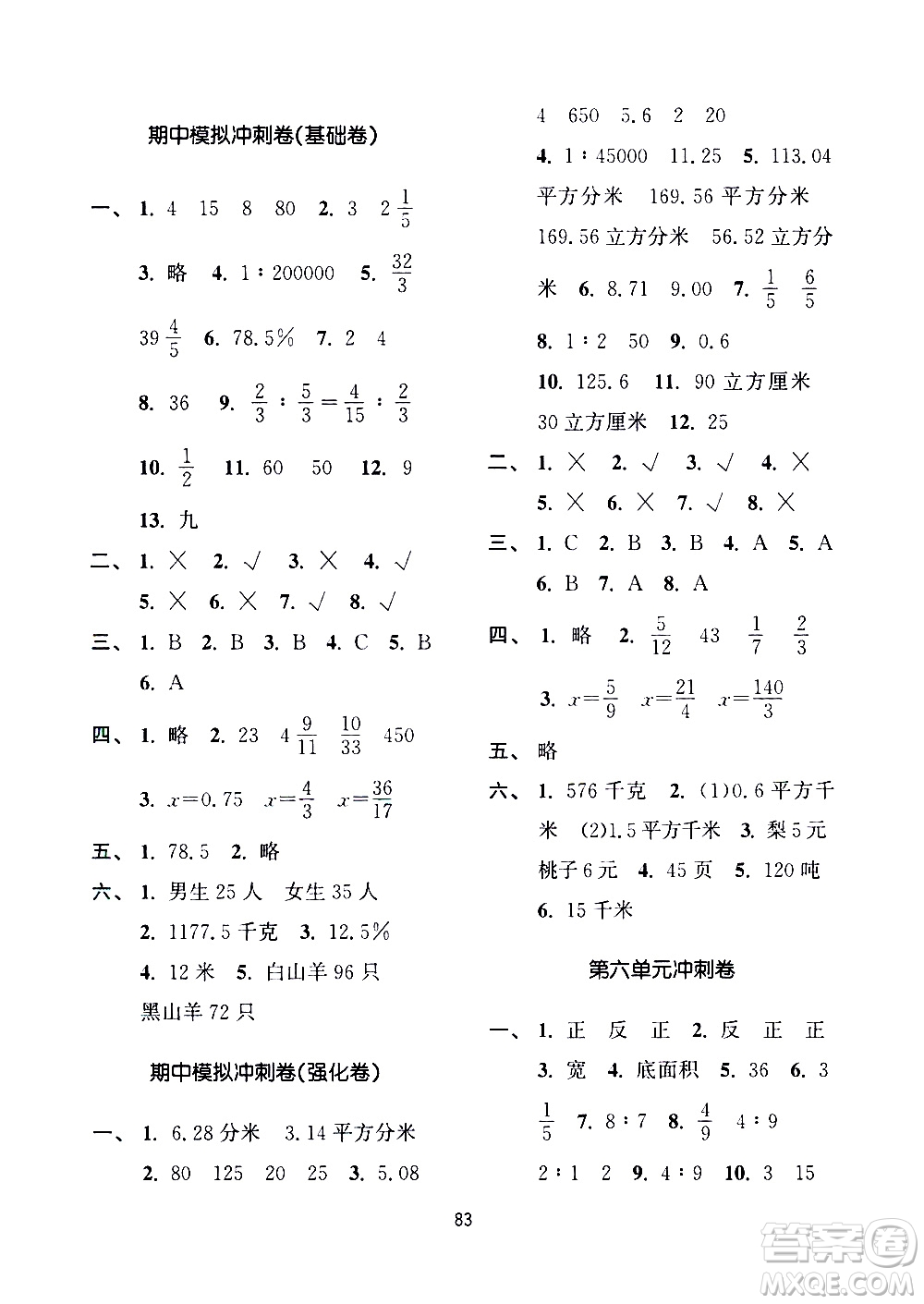 南京大學(xué)出版社2021期末沖刺滿分卷數(shù)學(xué)六年級下冊江蘇版答案