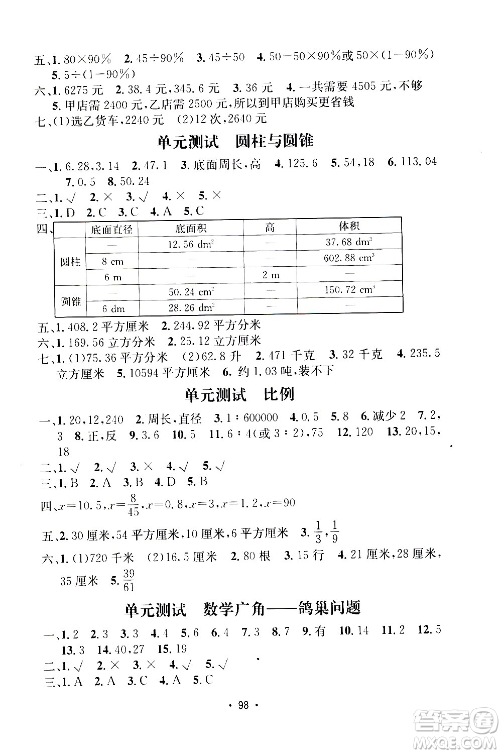 開明出版社2021小學(xué)期末沖刺100分?jǐn)?shù)學(xué)六年級(jí)下冊(cè)人教版答案