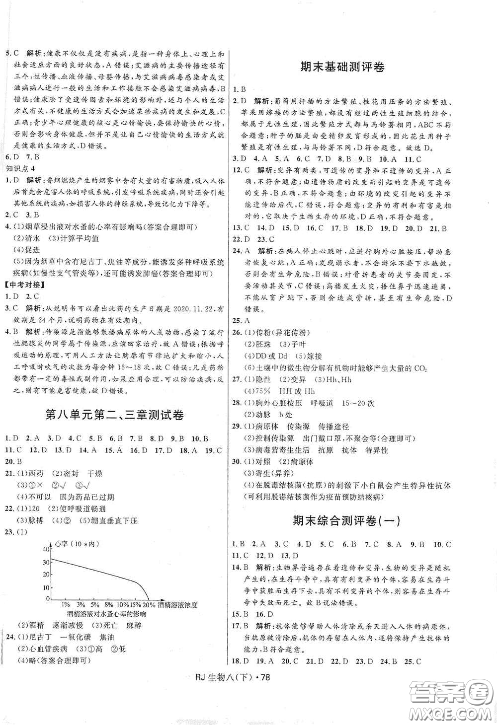 黑龍江少年兒童出版社2021創(chuàng)新與探究測試卷八年級生物下冊人教版答案