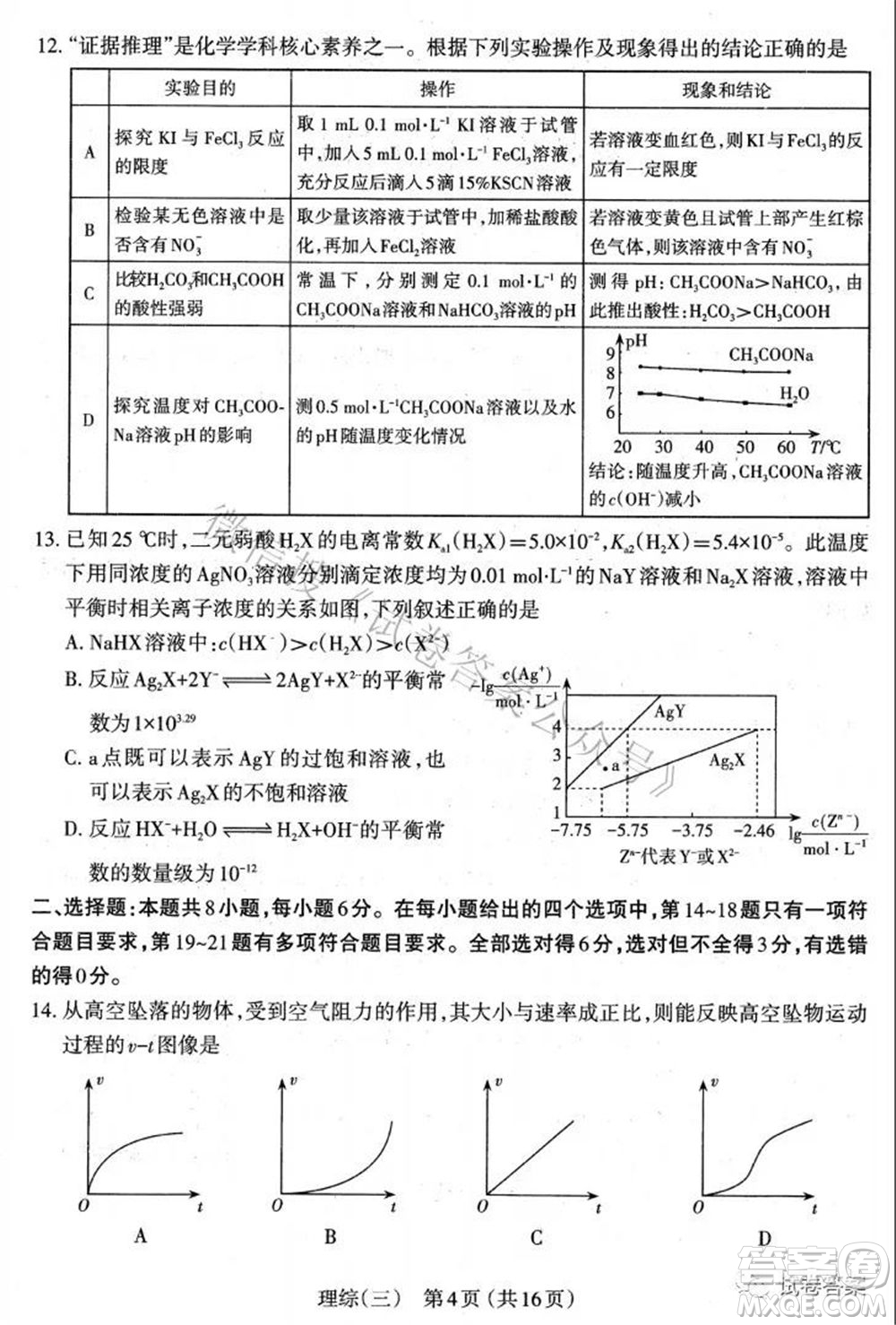 太原市2021高三年級模擬考試三理科綜合試卷及答案