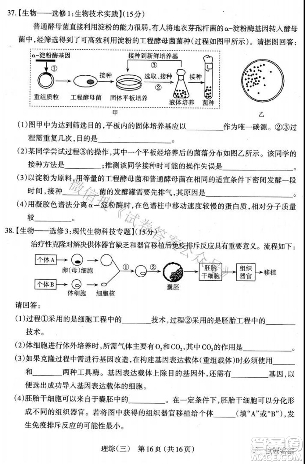 太原市2021高三年級模擬考試三理科綜合試卷及答案