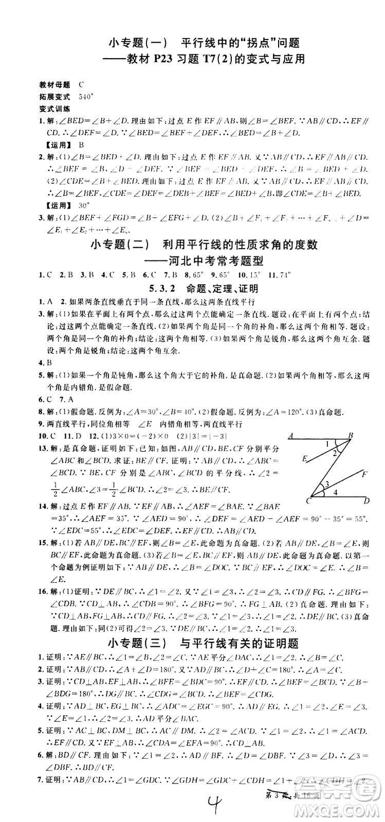 吉林教育出版社2021名校課堂河北專版領(lǐng)導(dǎo)者數(shù)學(xué)七年級下冊RJ人教版答案