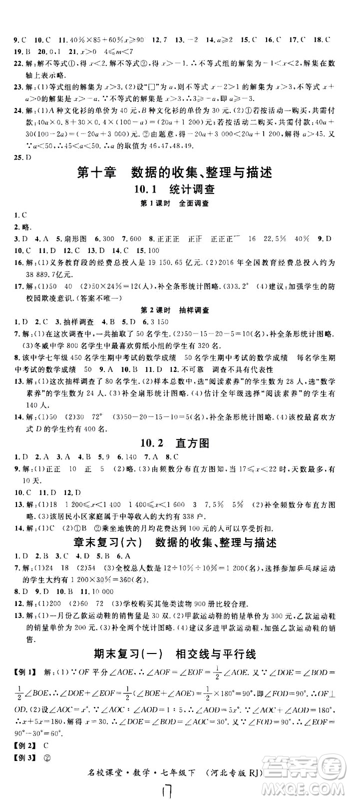 吉林教育出版社2021名校課堂河北專版領(lǐng)導(dǎo)者數(shù)學(xué)七年級下冊RJ人教版答案