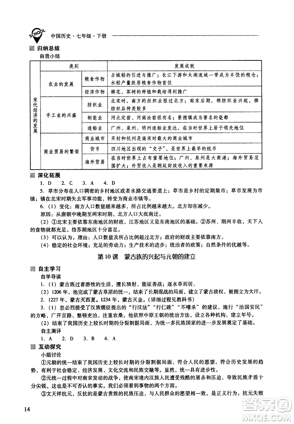 山西教育出版社2021新課程問題解決導(dǎo)學(xué)方案中國歷史七年級下冊人教版答案