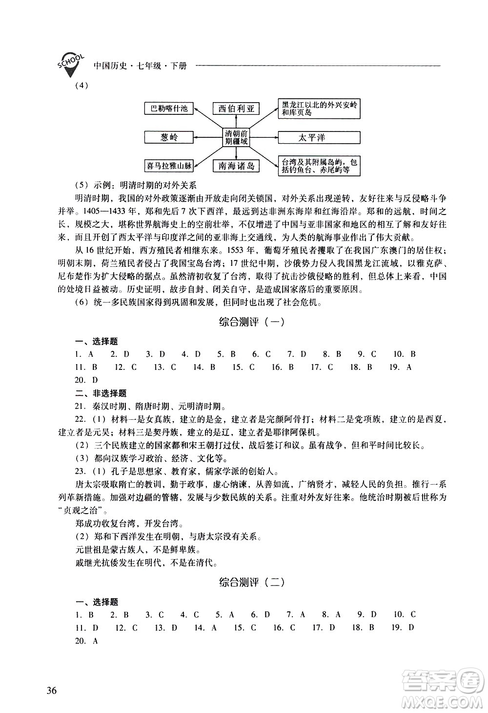 山西教育出版社2021新課程問題解決導(dǎo)學(xué)方案中國歷史七年級下冊人教版答案