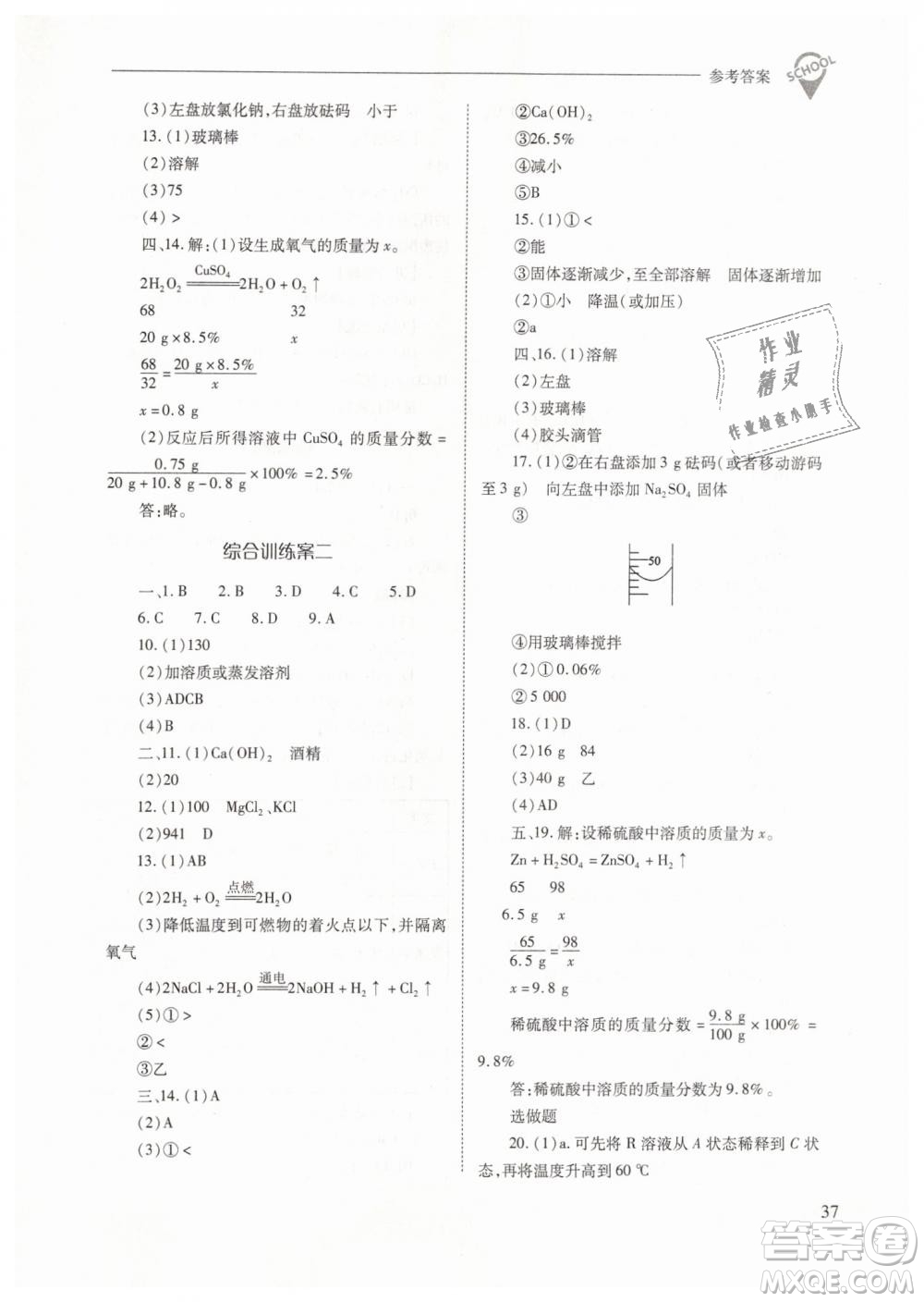 山西教育出版社2021新課程問題解決導(dǎo)學(xué)方案化學(xué)九年級下冊人教版答案