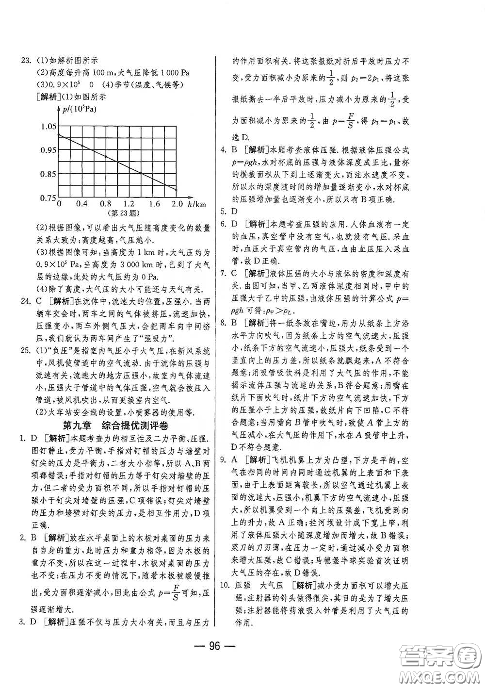 江蘇人民出版社2021期末闖關(guān)八年級物理下冊人民教育版答案