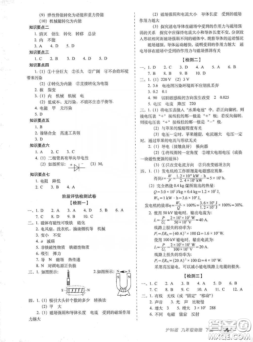 長(zhǎng)春出版社2021聚能闖關(guān)100分期末復(fù)習(xí)沖刺卷九年級(jí)物理下冊(cè)答案