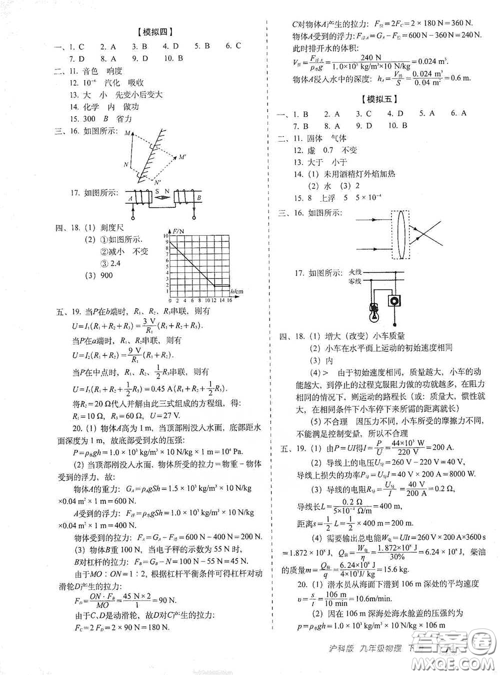 長(zhǎng)春出版社2021聚能闖關(guān)100分期末復(fù)習(xí)沖刺卷九年級(jí)物理下冊(cè)答案