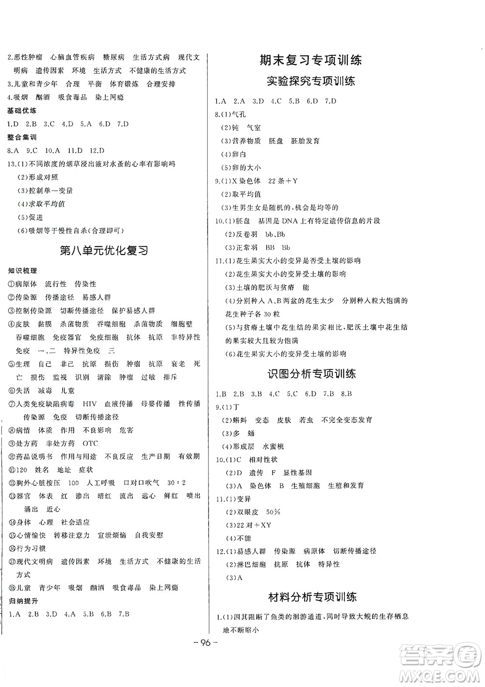 團(tuán)結(jié)出版社2021中華題王生物八年級(jí)下冊RJ人教版答案