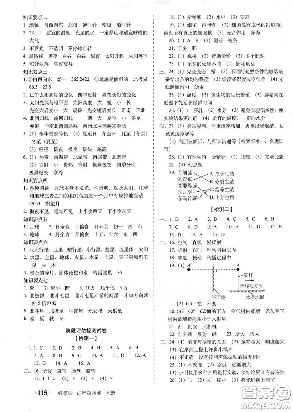 長春出版社2021聚能闖關(guān)100分期末復(fù)習(xí)沖刺卷七年級科學(xué)下冊答案