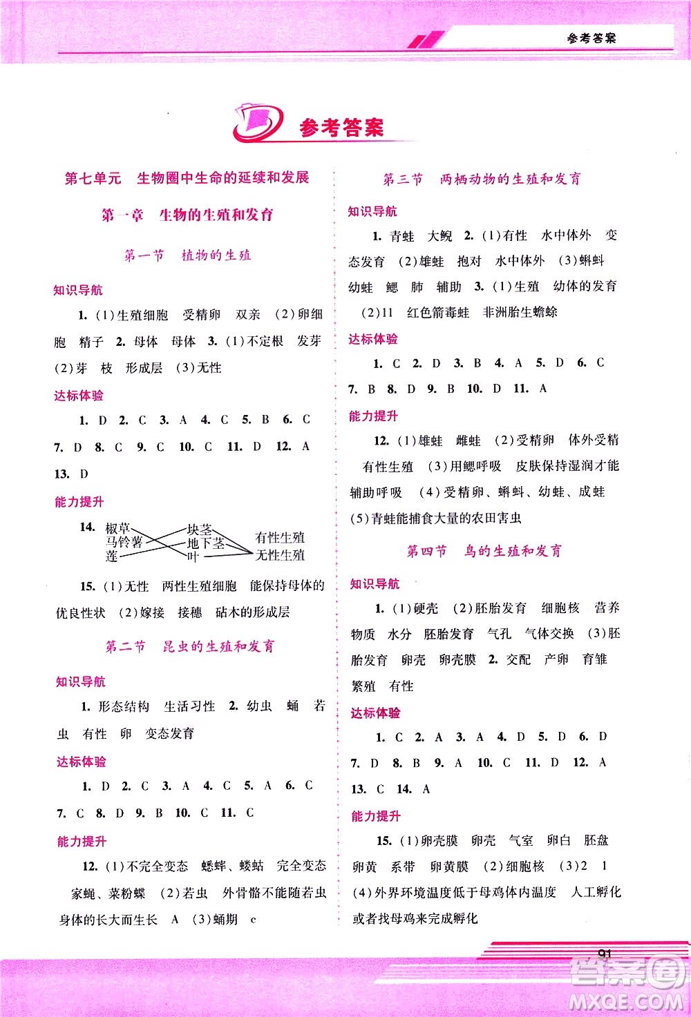 廣西師范大學(xué)出版社2021新課程學(xué)習(xí)輔導(dǎo)生物學(xué)八年級下冊人教版答案