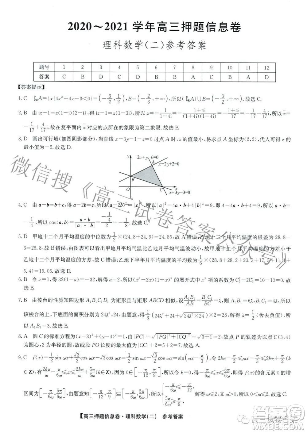 九師聯(lián)盟2020-2021學(xué)年高三押題信息卷二理科數(shù)學(xué)試題及答案