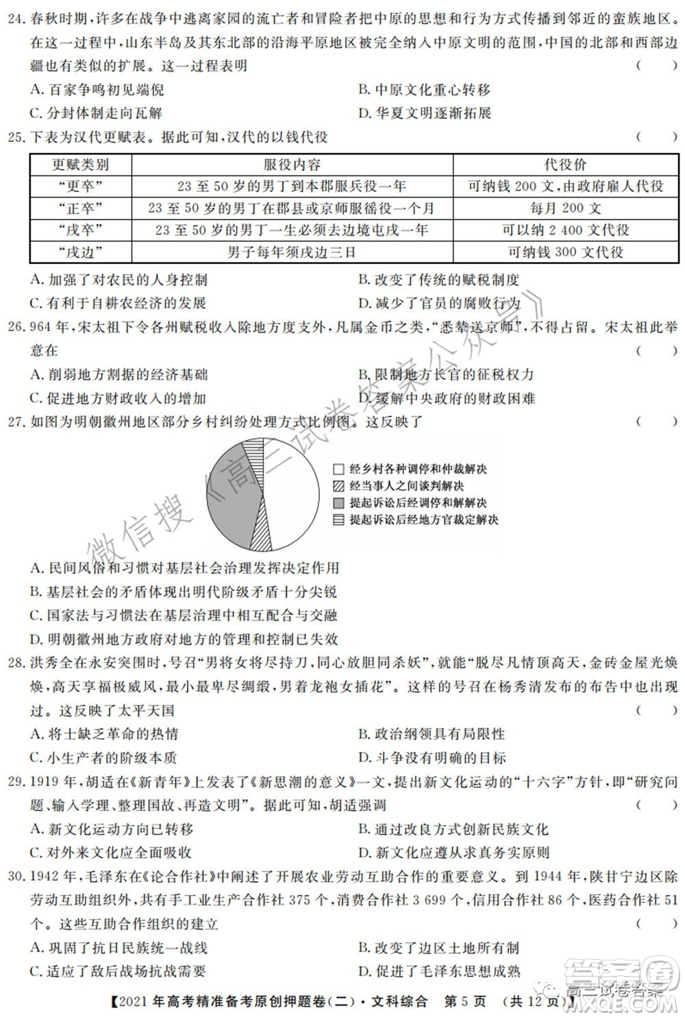 2021年高考精準備考原創(chuàng)押題二文科綜合試卷及答案