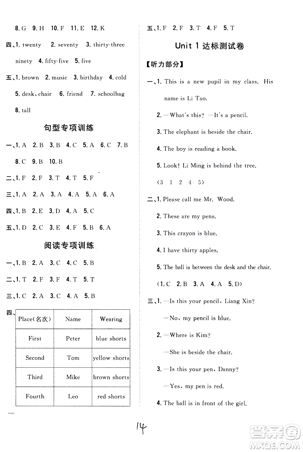 吉林人民出版社2021全科王同步課時(shí)練習(xí)英語四年級下冊新課標(biāo)冀教版答案