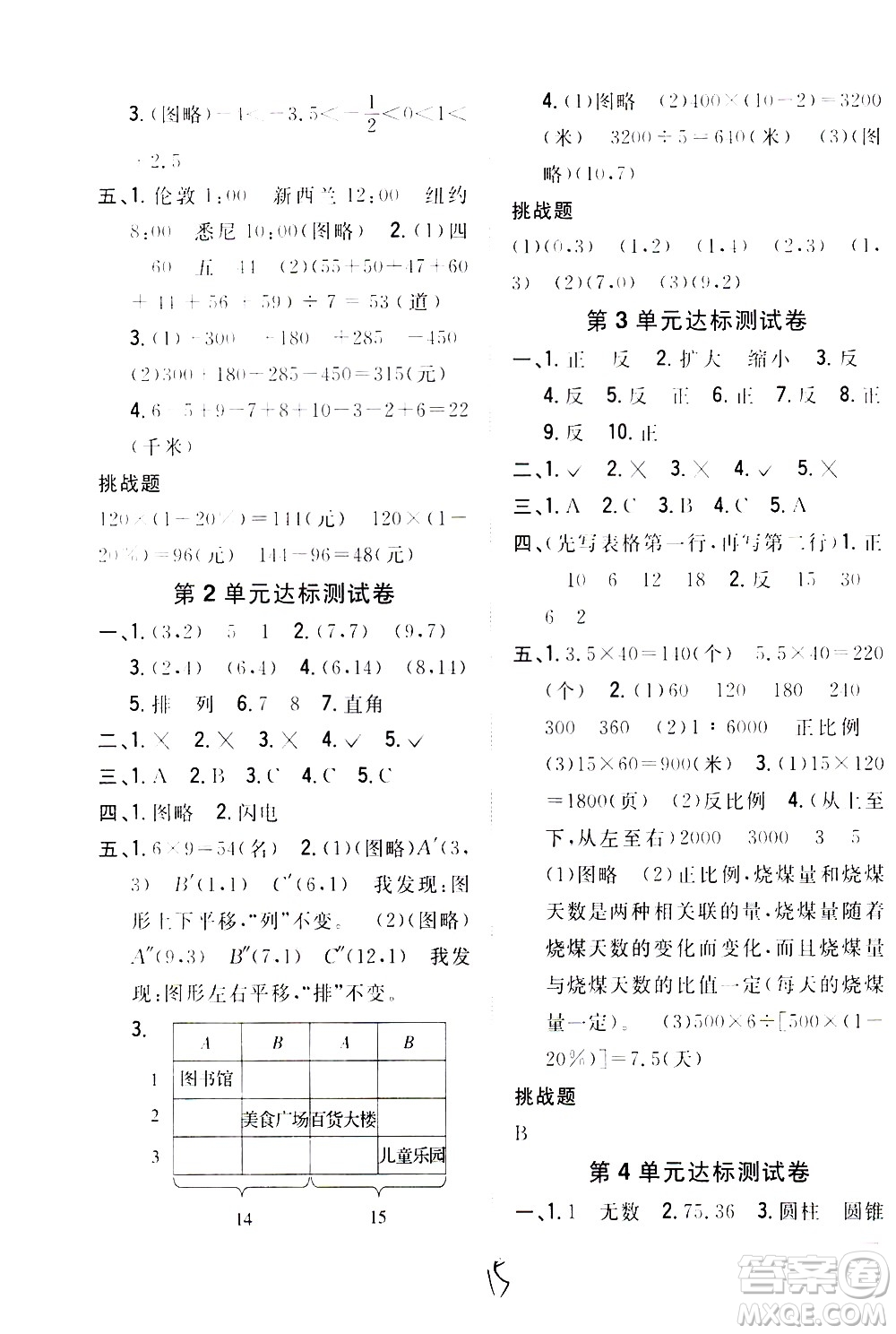 吉林人民出版社2021全科王同步課時練習數(shù)學六年級下冊新課標冀教版答案