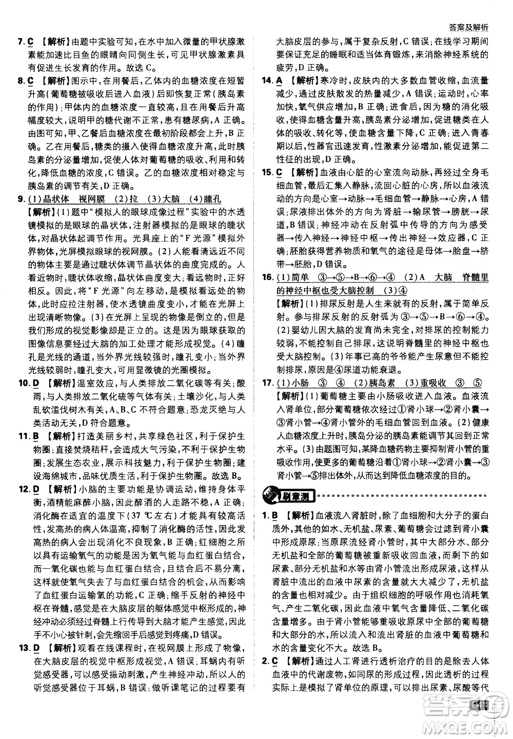 開明出版社2021版初中必刷題生物七年級下冊RJ人教版答案