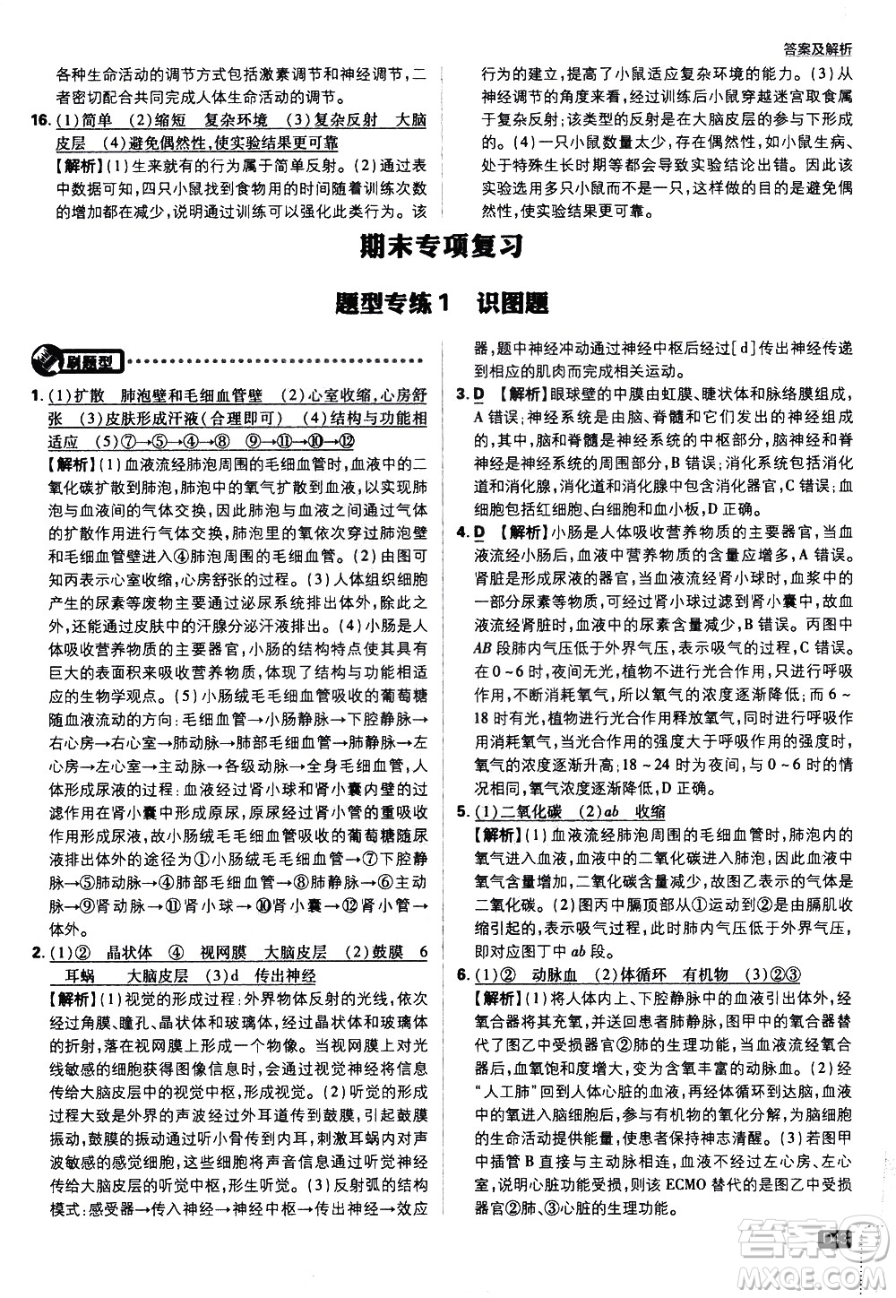 開明出版社2021版初中必刷題生物七年級下冊RJ人教版答案