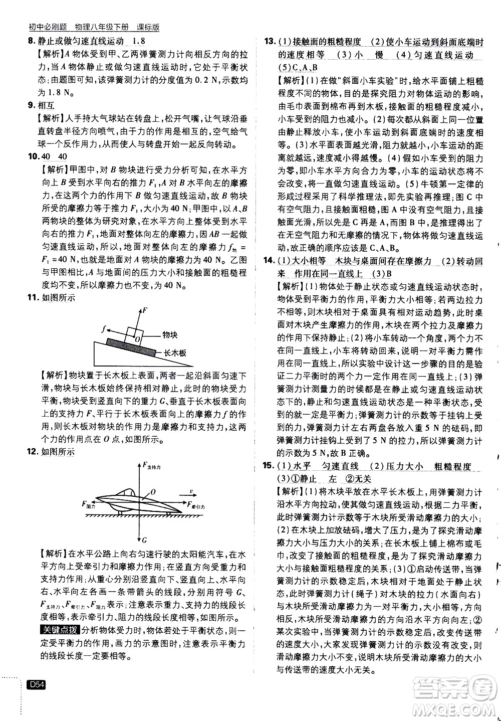 開(kāi)明出版社2021版初中必刷題物理八年級(jí)下冊(cè)課標(biāo)版蘇科版答案