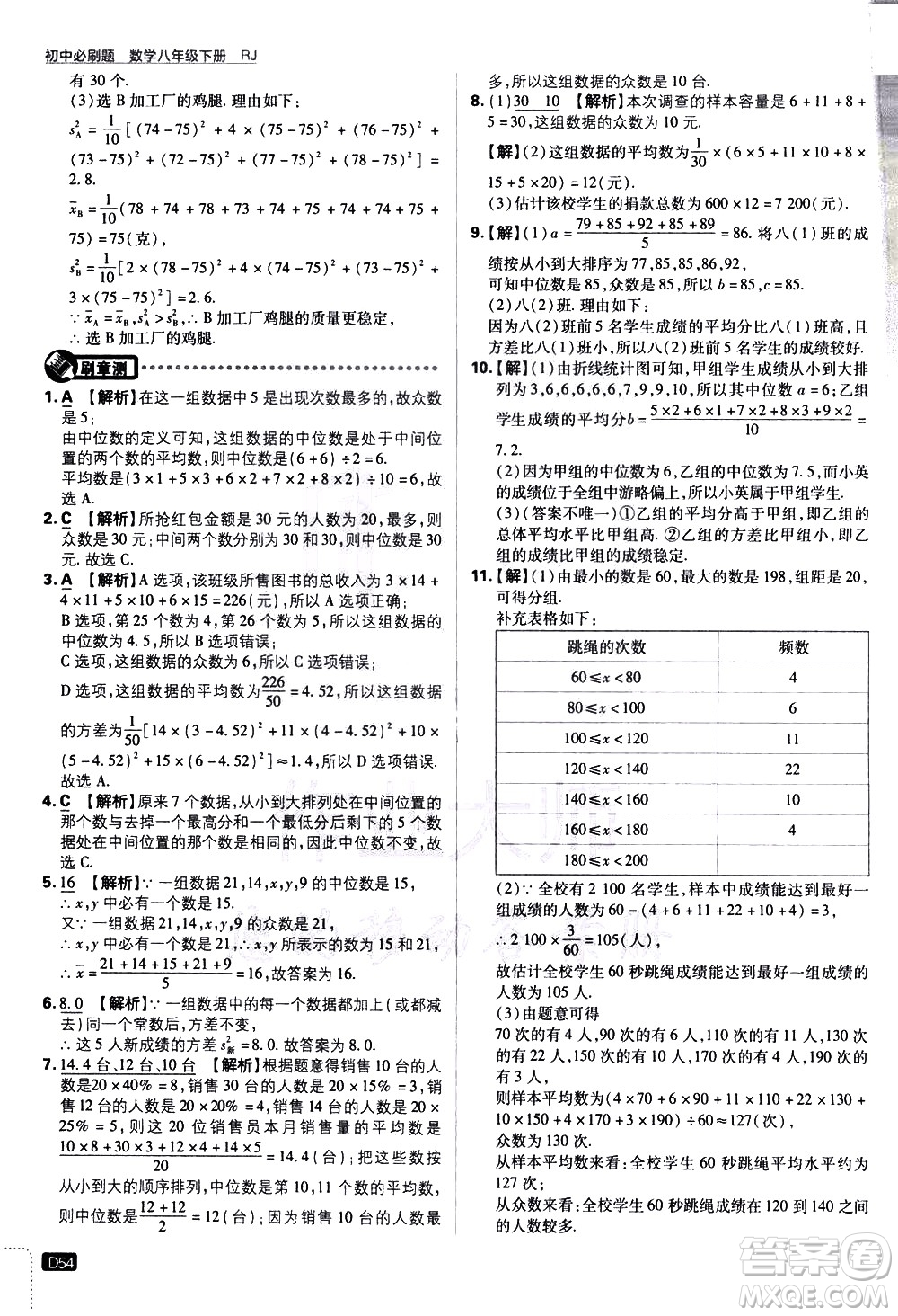 開明出版社2021版初中必刷題數(shù)學(xué)八年級下冊RJ人教版答案