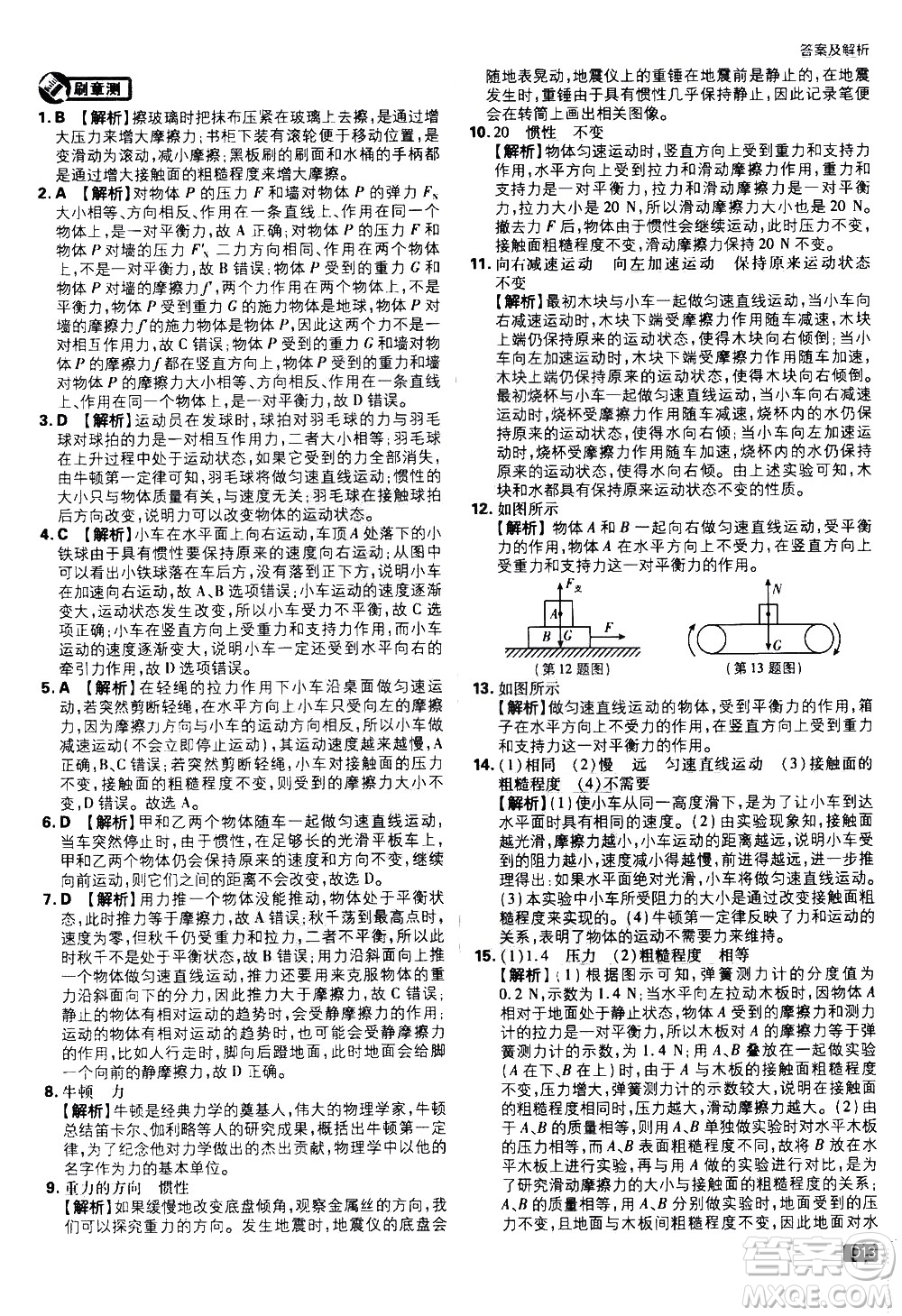 開明出版社2021版初中必刷題物理八年級(jí)下冊RJ人教版答案