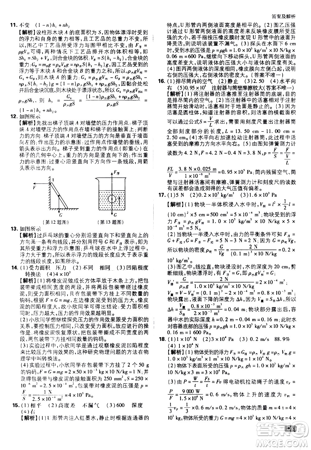 開明出版社2021版初中必刷題物理八年級(jí)下冊RJ人教版答案