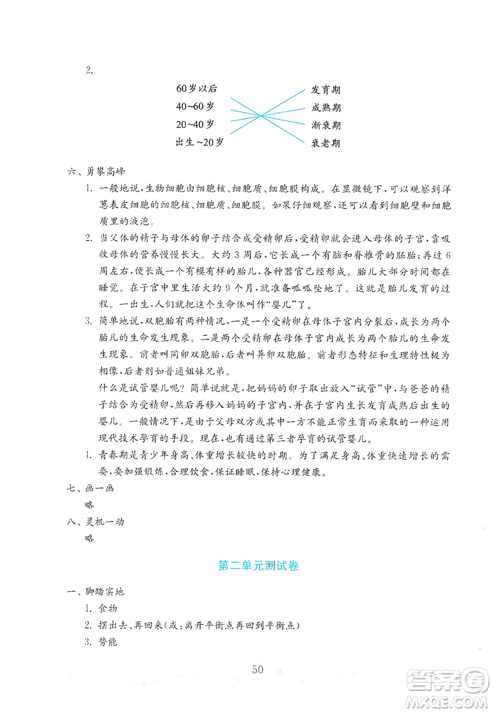 山東教育出版社2021年小學(xué)科學(xué)金鑰匙試卷六年級下冊青島版答案