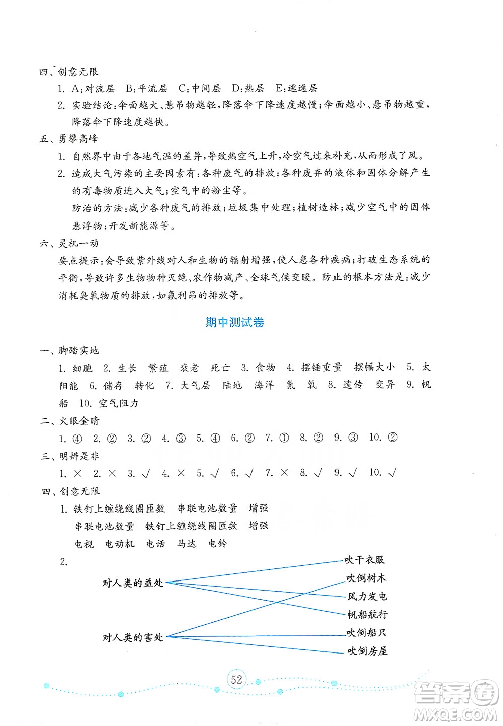 山東教育出版社2021年小學(xué)科學(xué)金鑰匙試卷六年級下冊青島版答案