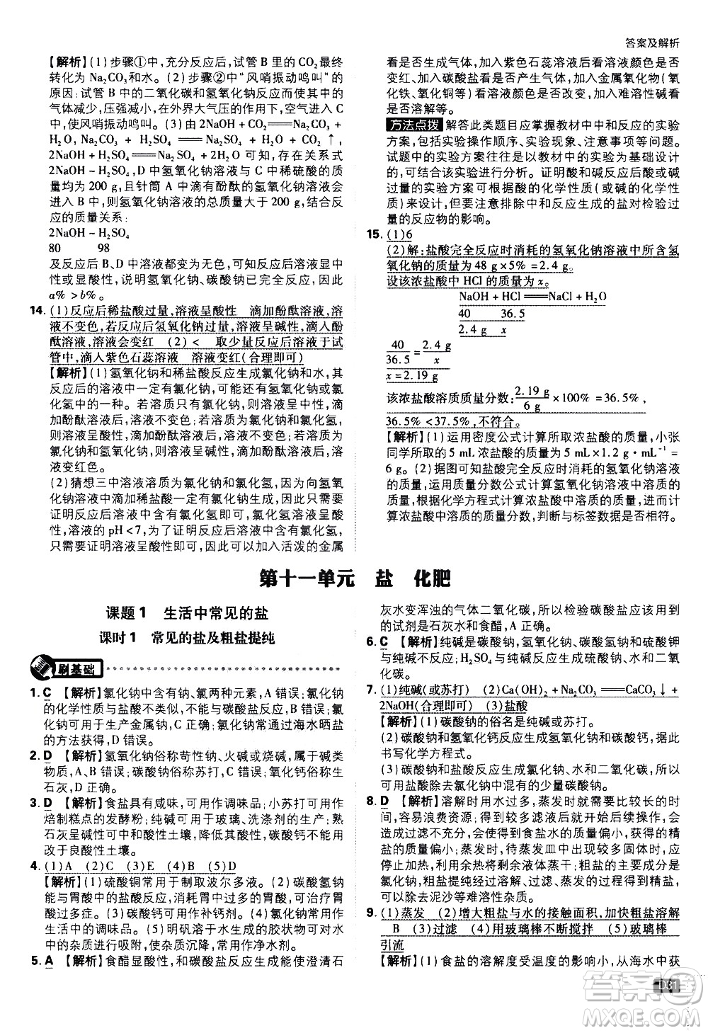 開明出版社2021版初中必刷題化學九年級下冊RJ人教版答案