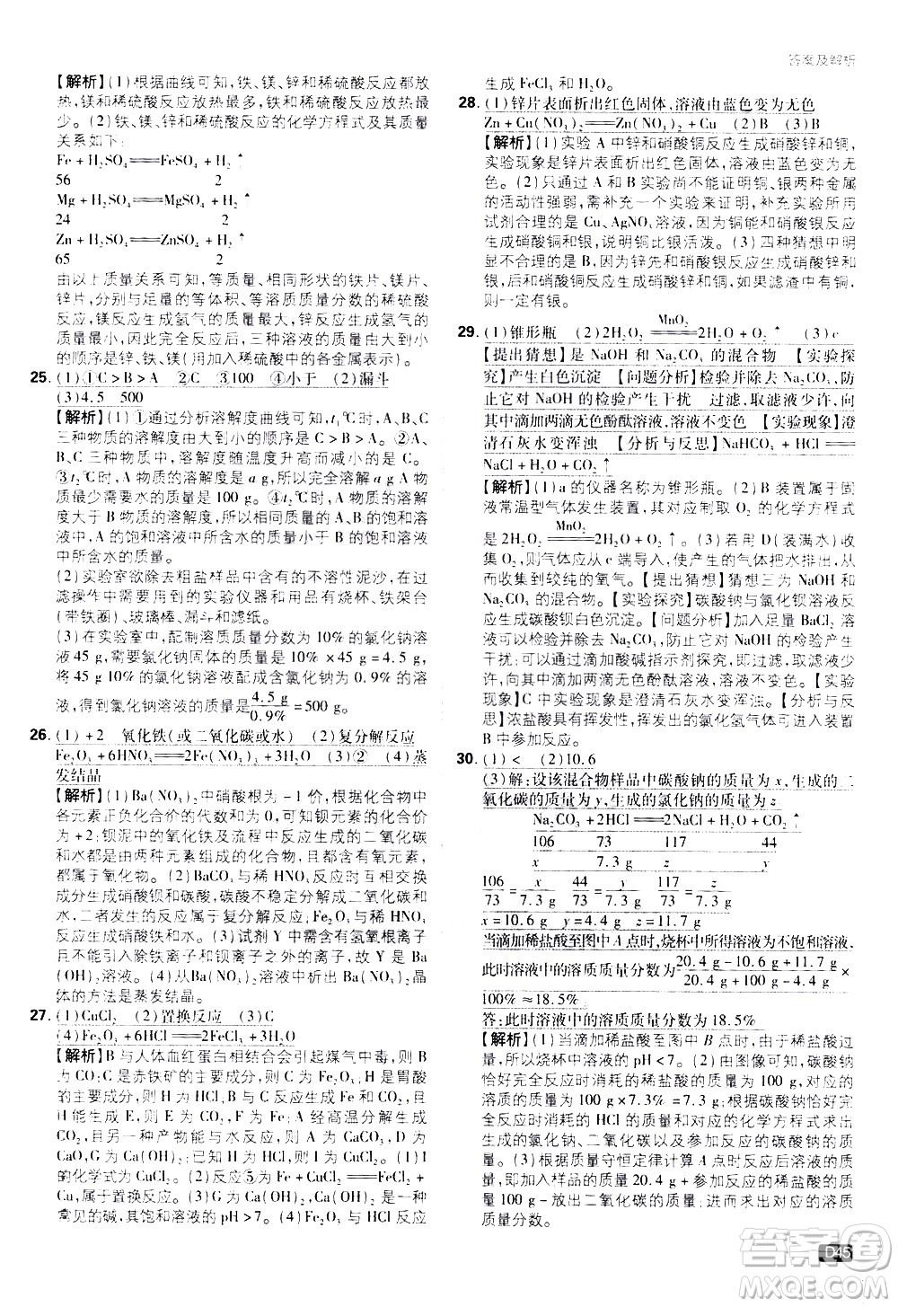 開明出版社2021版初中必刷題化學九年級下冊RJ人教版答案