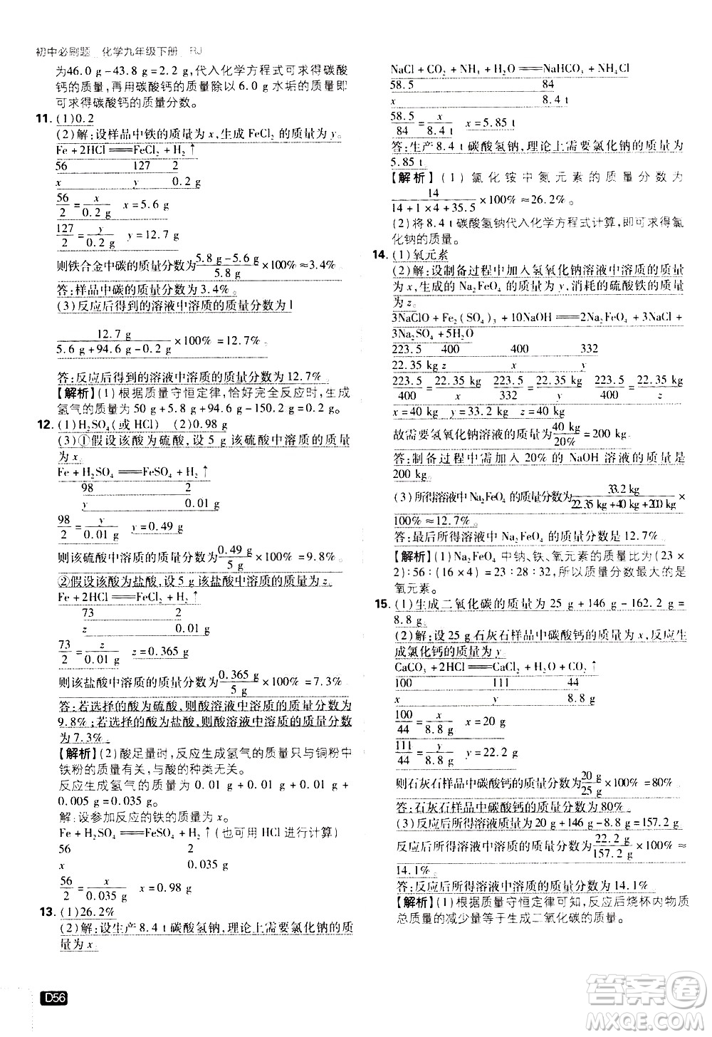 開明出版社2021版初中必刷題化學九年級下冊RJ人教版答案