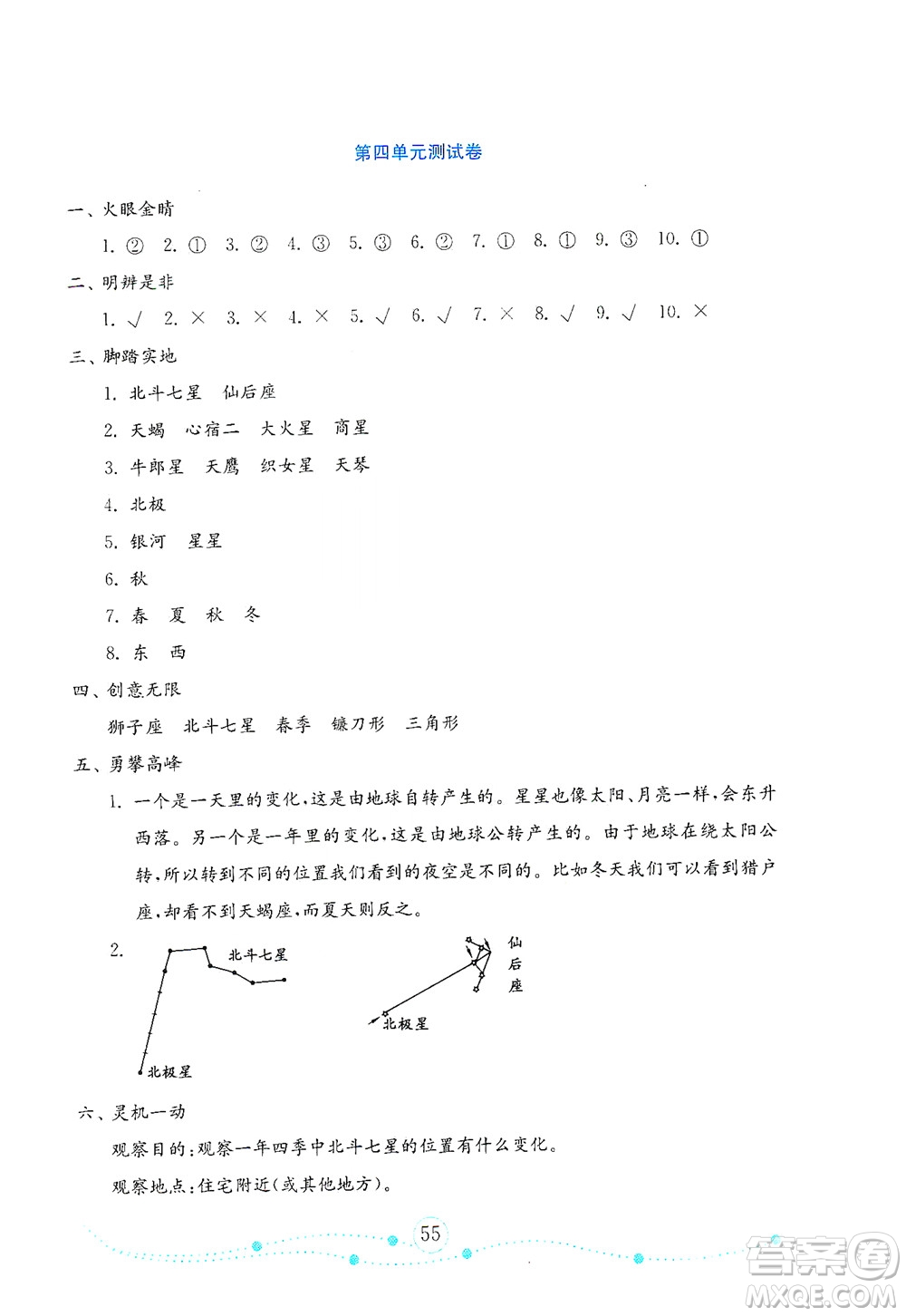 山東教育出版社2021年小學(xué)科學(xué)金鑰匙試卷五年級(jí)下冊(cè)青島版答案