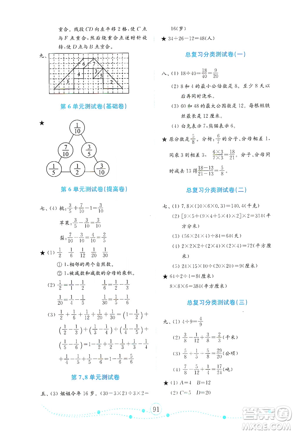 山東教育出版社2021年小學數(shù)學金鑰匙試卷五年級下冊人教版答案