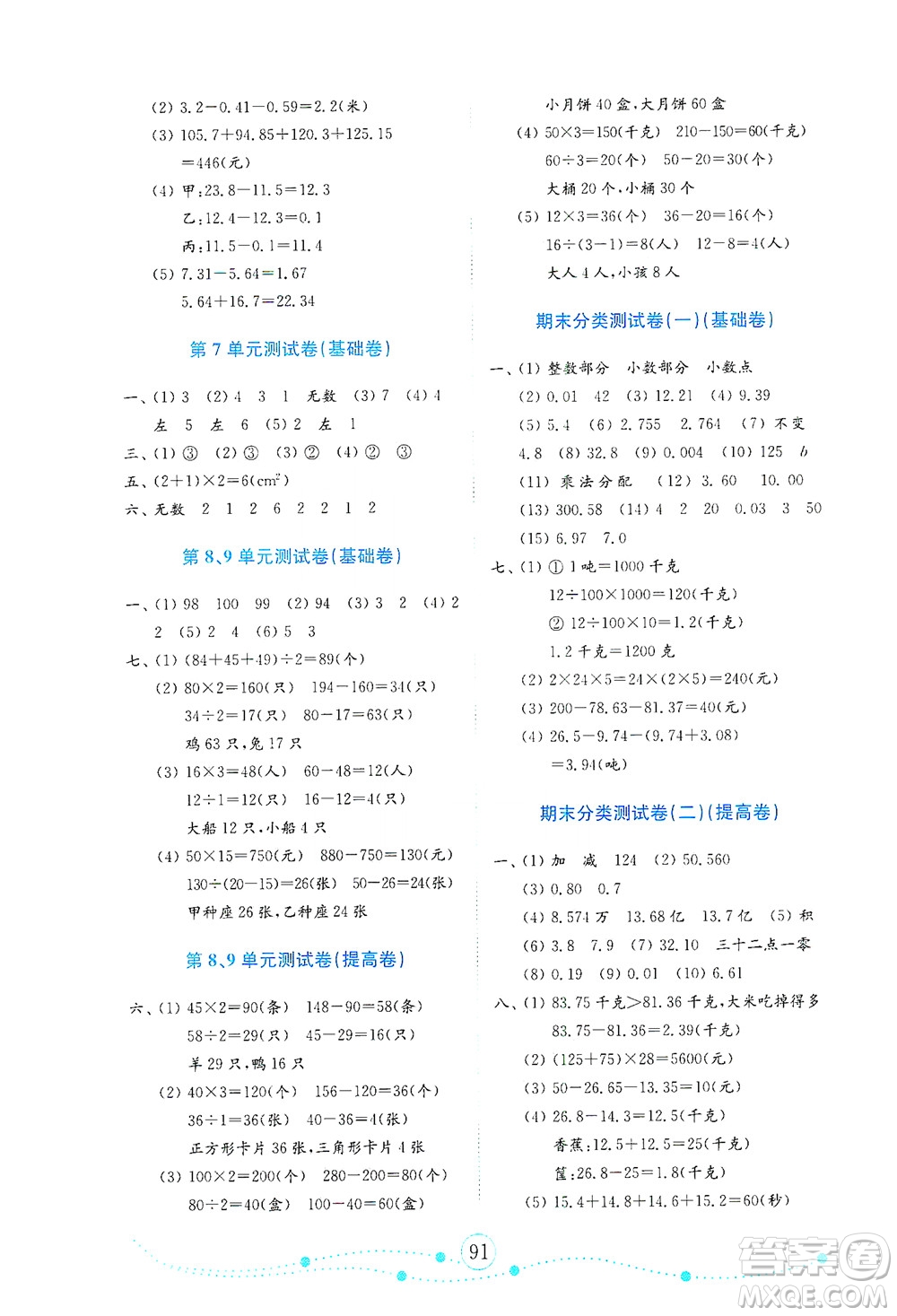 山東教育出版社2021年小學(xué)數(shù)學(xué)金鑰匙試卷四年級(jí)下冊(cè)金版人教版答案