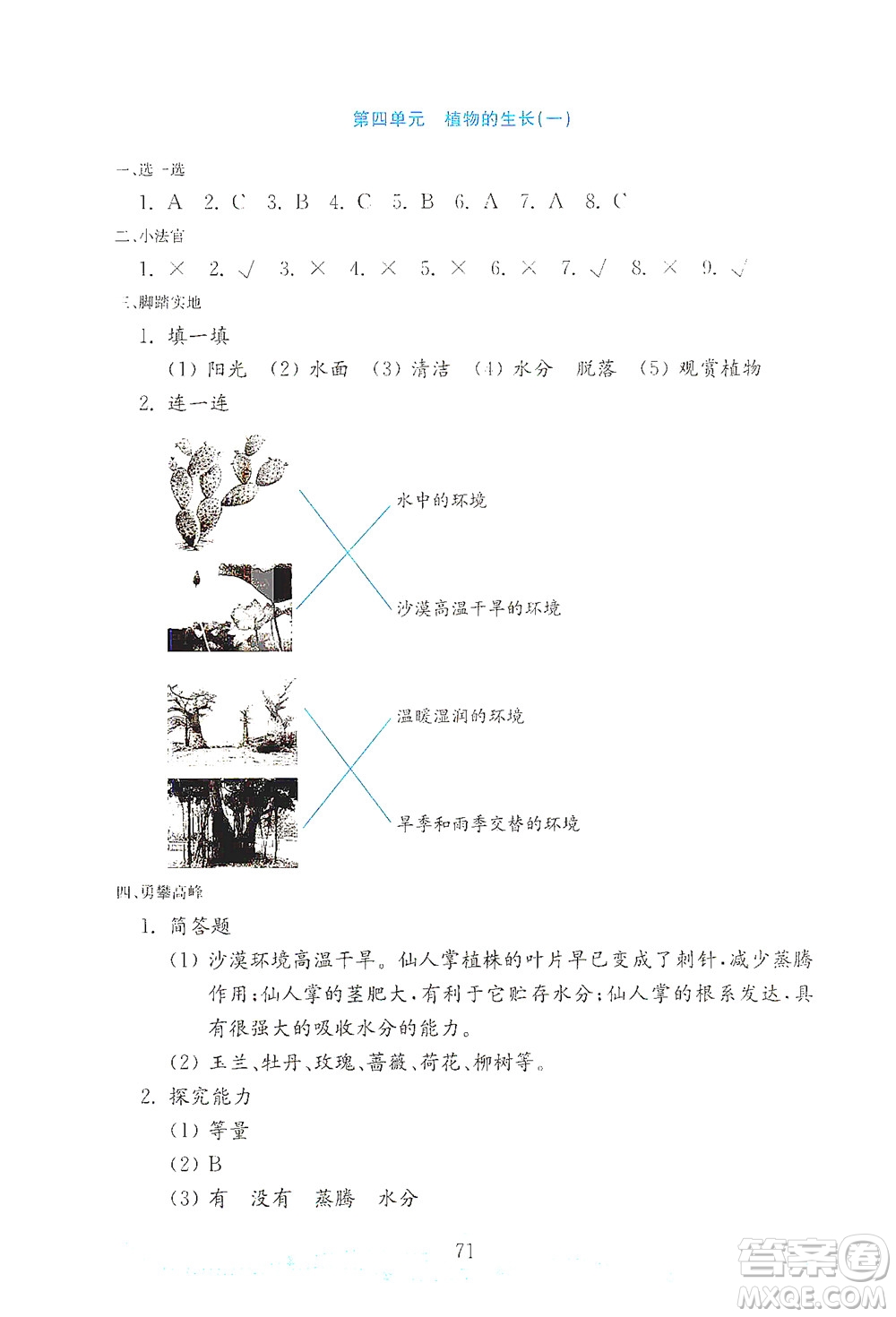 山東教育出版社2021年小學(xué)科學(xué)金鑰匙試卷四年級下冊金版青島版答案