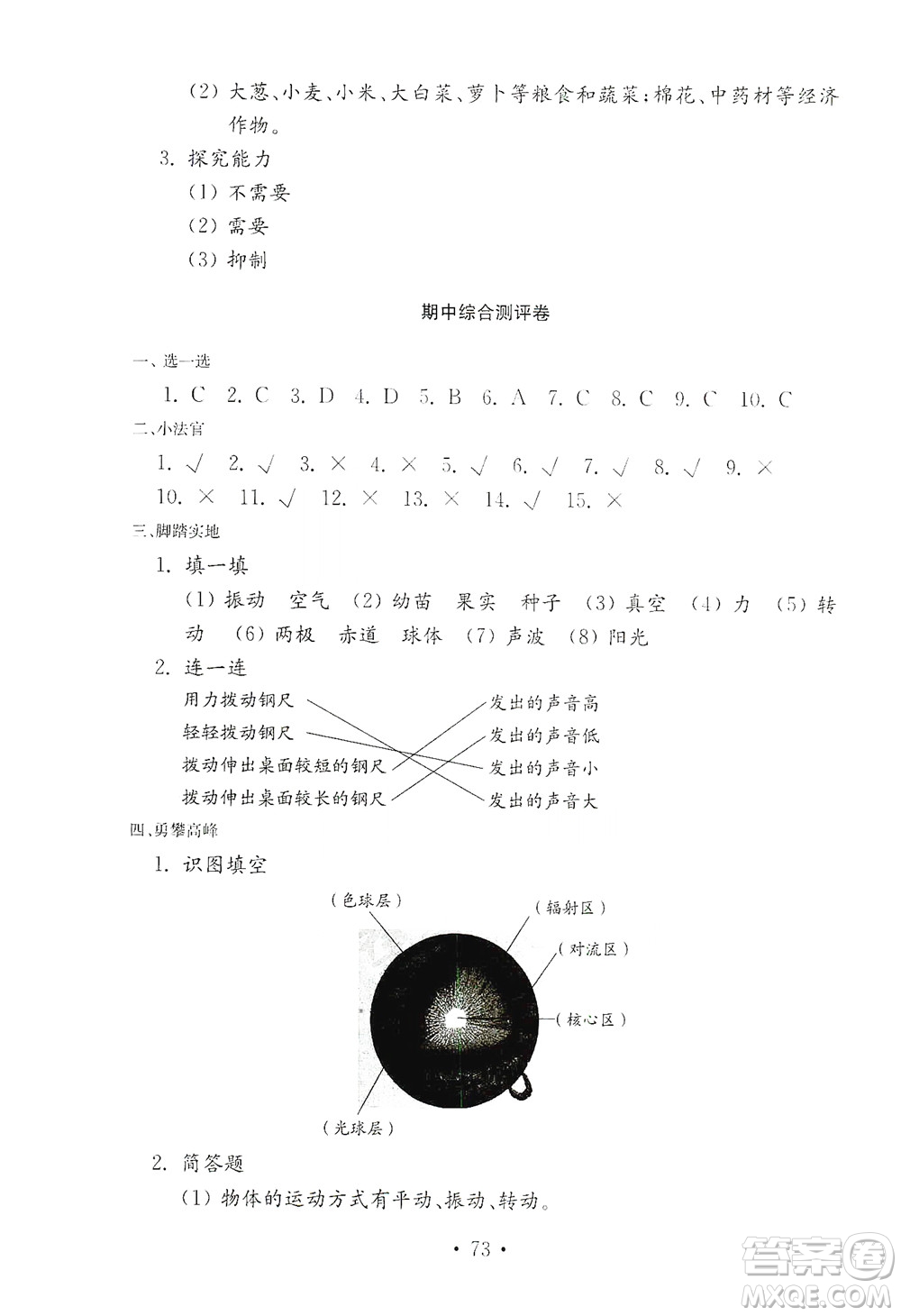 山東教育出版社2021年小學科學金鑰匙試卷四年級下冊青島版答案