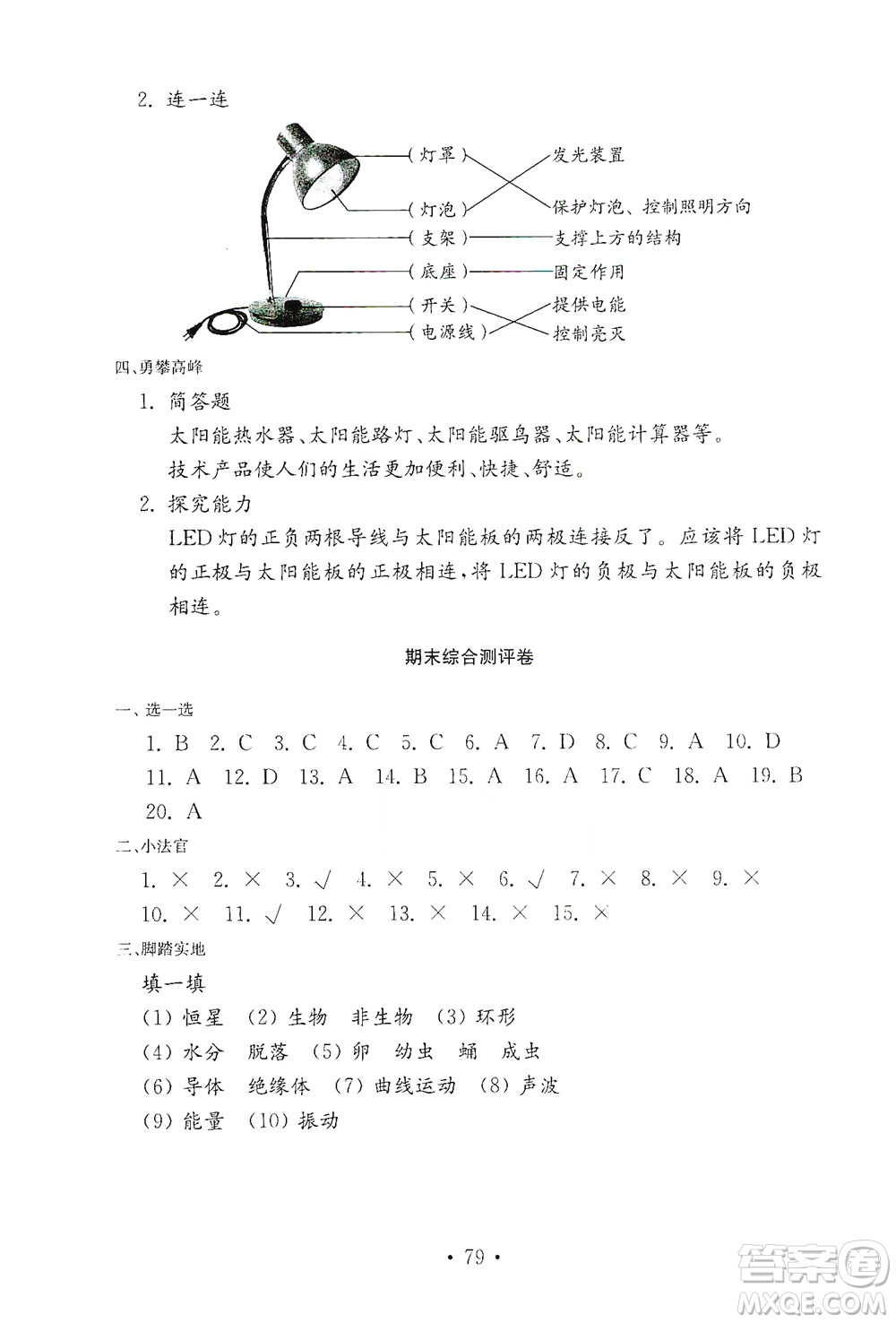 山東教育出版社2021年小學科學金鑰匙試卷四年級下冊青島版答案