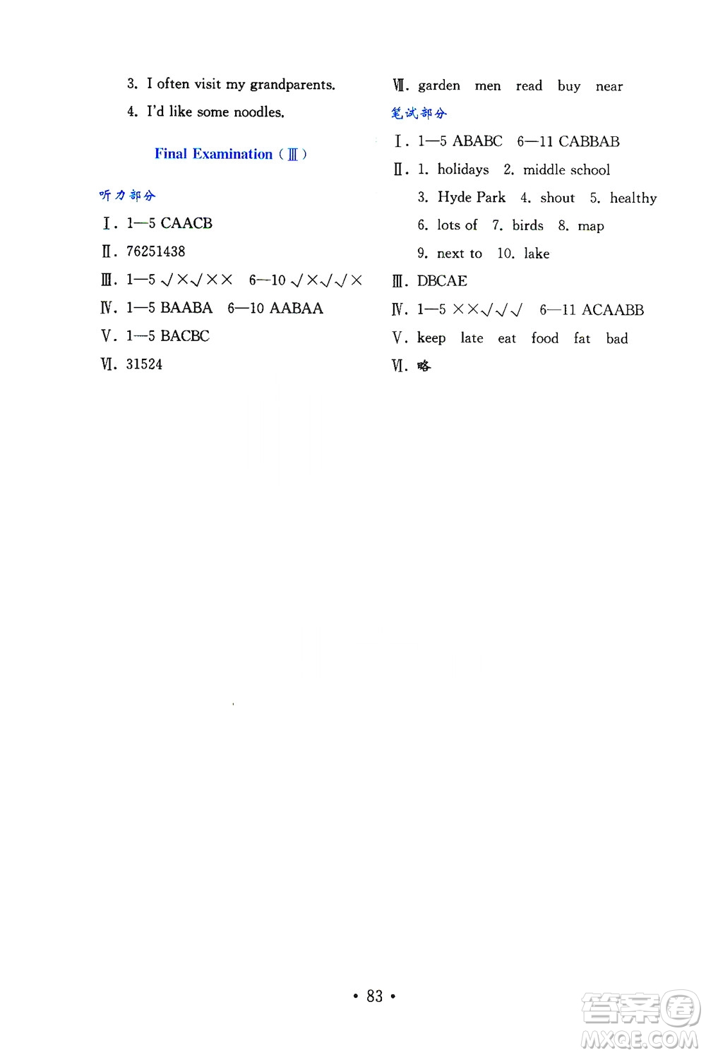 山東教育出版社2021年小學(xué)英語(yǔ)金鑰匙試卷四年級(jí)下冊(cè)金版魯科版答案