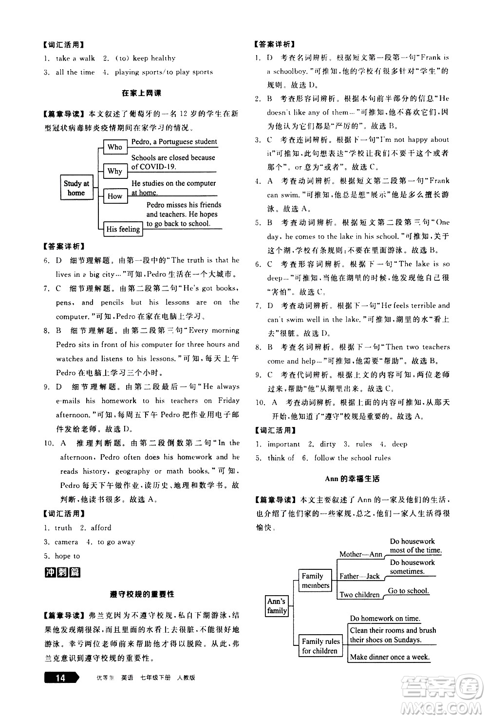 陽光出版社2021練就優(yōu)等生英語完形填空閱讀理解七年級下冊新課標RJ人教版答案